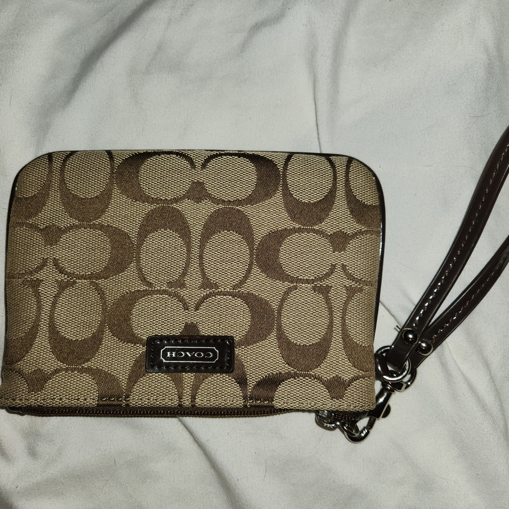 Coach Brown and Tan Wristlet